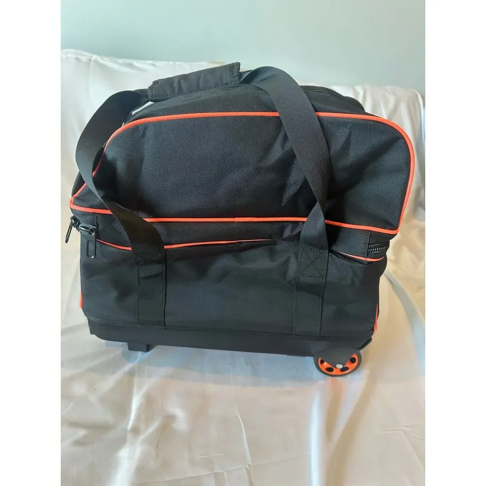 SOGUKOER 2-Ball Roller Bowling Bag Black/Orange Rolling Tote with Handle &wheels